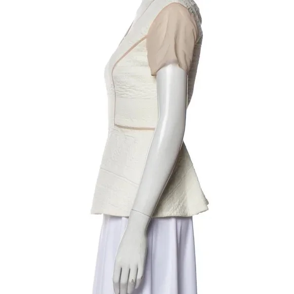 REBECCA TAYLOR Diamond Jacquard Peplum V-Neck Top MRSP $325 - Picture 5 of 6